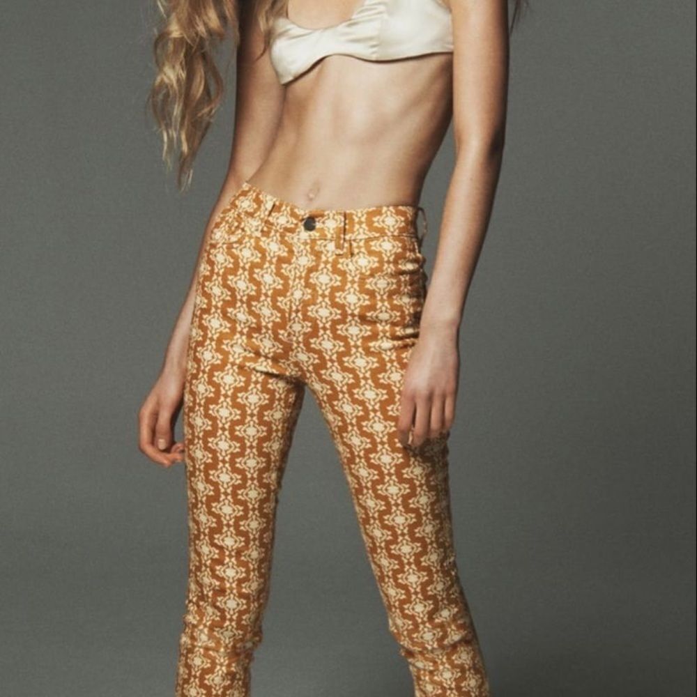 Zara "Dreed" yellow printed jeans - Picture 3 of 4